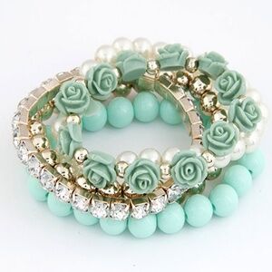 *GIA* Green Rose x Beaded Fashion Bracelet Set